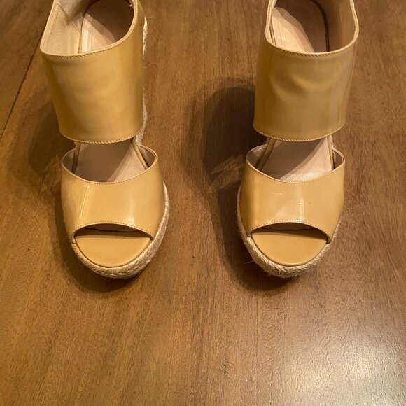 Jimmy Choo Lagoon Nude Patent Leather Wide Ankle Strap Espadrilles. Size 39/8.5 - Picture 1 of 16
